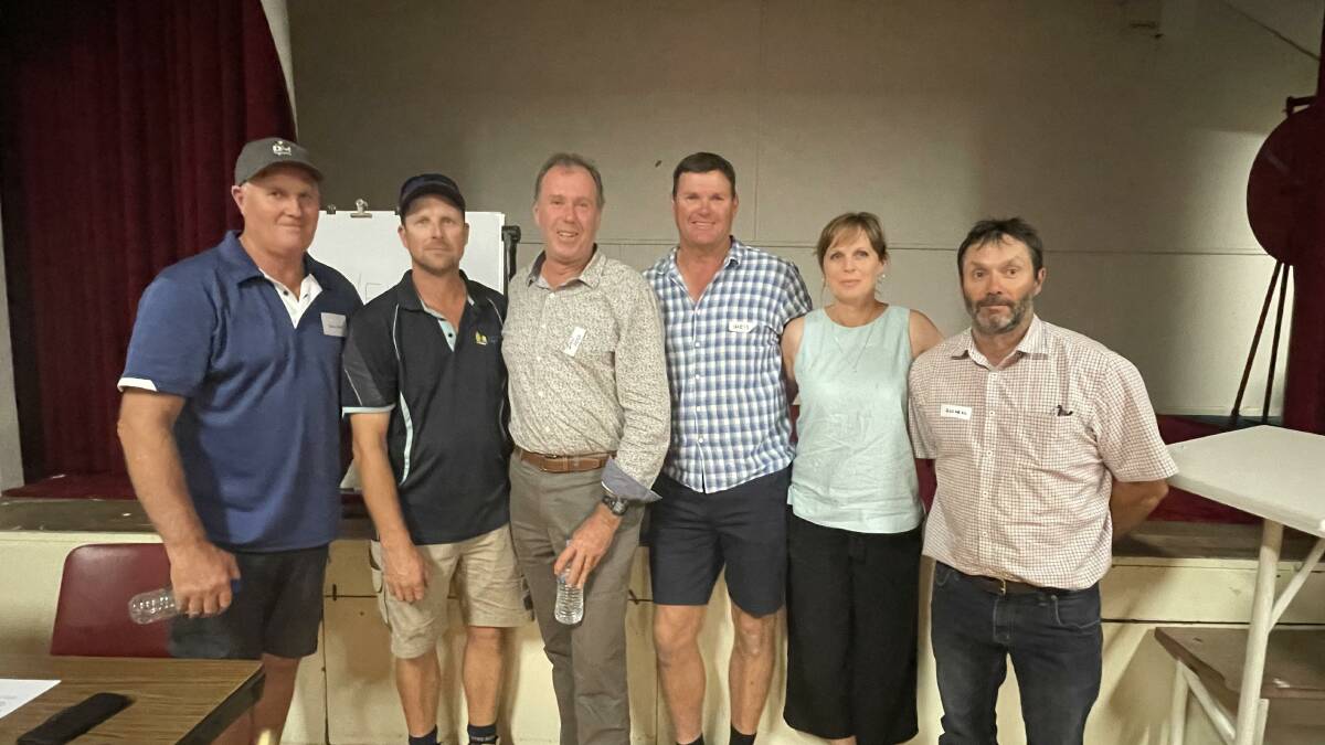 Dean Johns, Gavin Puls, Ian Ross, Chris Johns, Donna Johns, Russel Heard spoke at the Farmers Only meeting. Picture by Sheryl Lowe