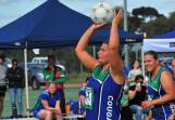 Kaniva Leeor United goal attack Abby Croft playing for the Cougars in a 2023 B grade semi final. Picture by John Hall
