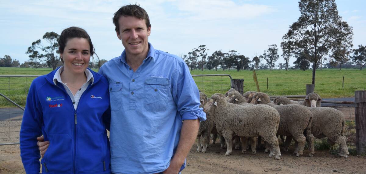 FARM: Kaniva's Edwina Simpson and her partner Jonno Hicks. Miss Simpson was nominated for young agronomist award. Picture: GREGOR HEARD