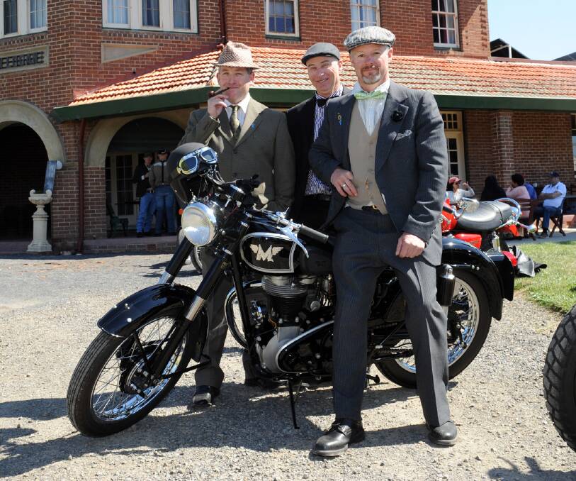 LOOKING DAPPER: Mick Payne, Tony Donahue and Paul Newcombe at the Distinguished Gentlemen's Ride in Horsham on Sunday. Picture: PAUL CARRACHER