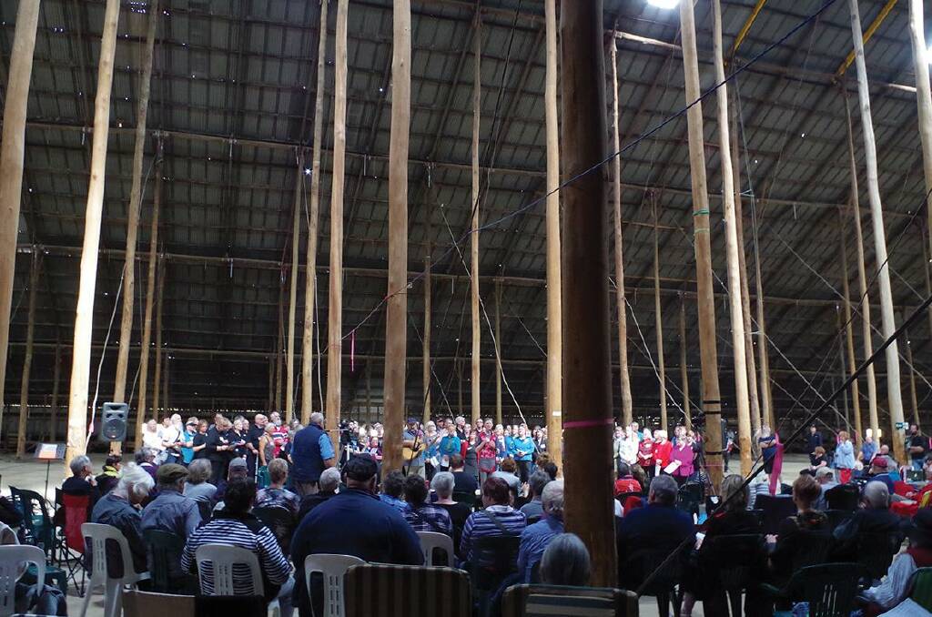 A choir performs in the Murtoa Stick Shed earlier this month.