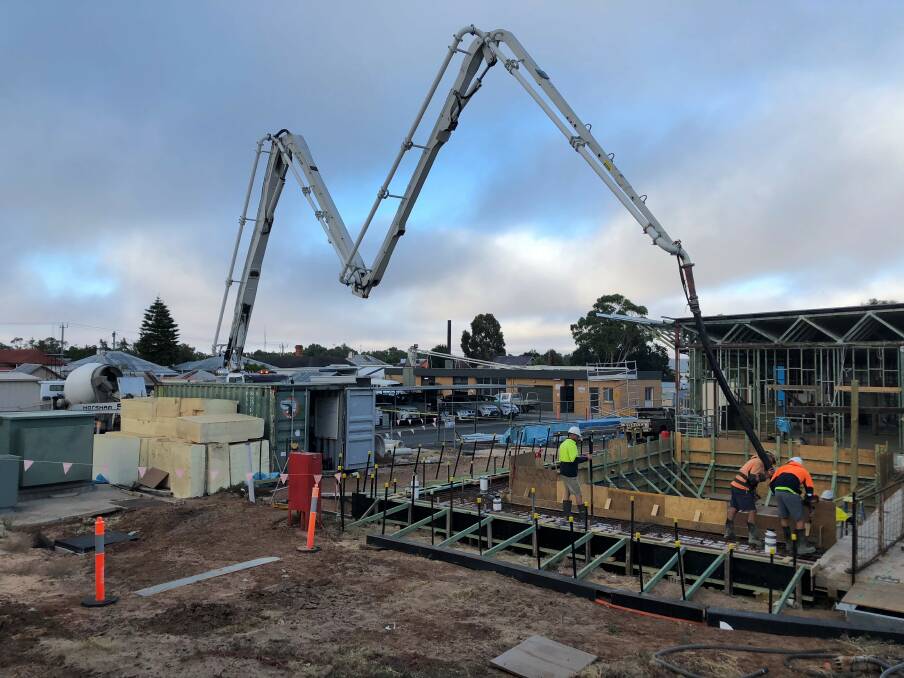 Concrete being poured at West Wimmera Health Service in Nhill. 