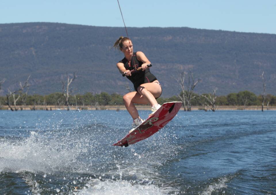 Laura McDougall gets airborne at Lake Fyans on the first day of 2018.