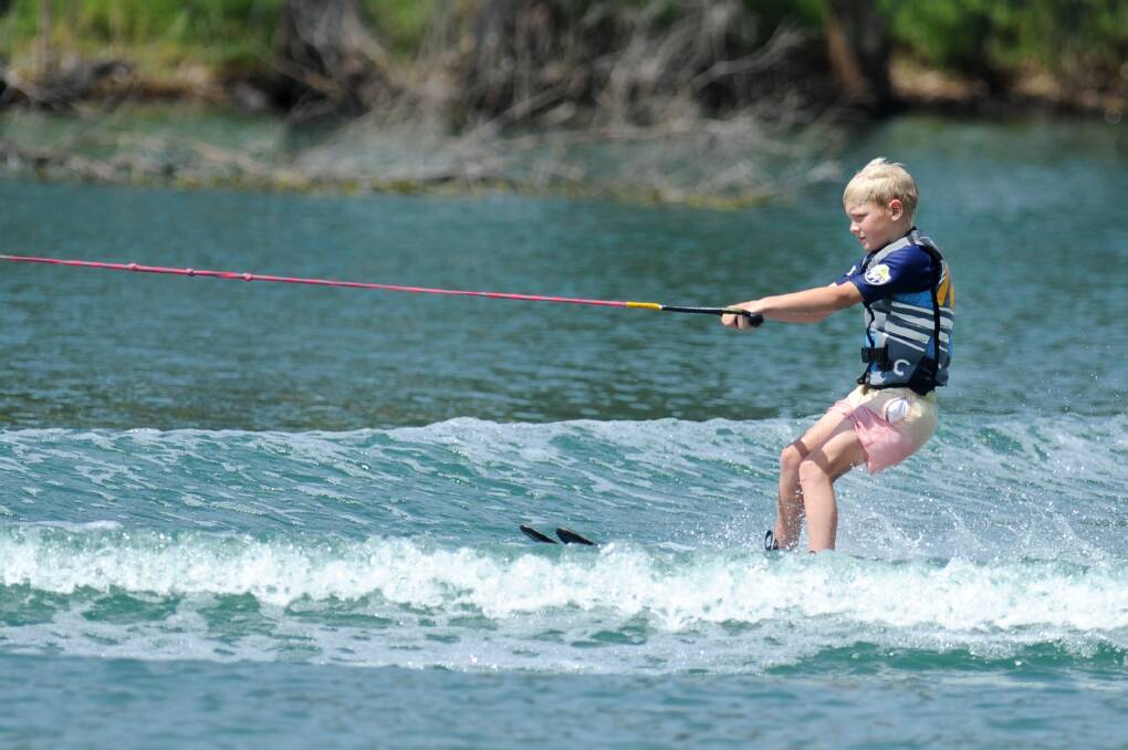 WATER SPORTS: Nhill's Rylan Schneider, 8, has fun water skiing at Nhill Lake in January. The lake contributed $141,204 to the region’s economy in 2016-17.