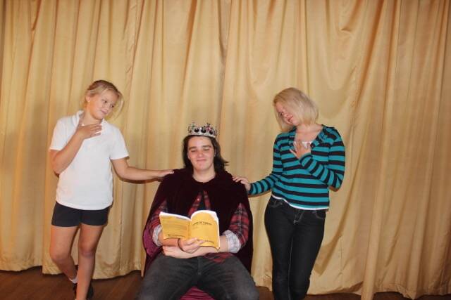 STAGE: Warracknabeal Secondary College students Jaslyn Jonasson, Jacob Cale and Samantha Brown Bush prepare for the school's production. Picture: CODY GEBERT