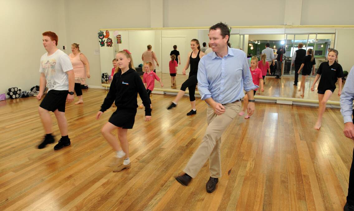 Member for Mallee Andrew Broad tries the Nutbush at Up Tempo Cafe on Wednesday. Picture: PAUL CARRACHER