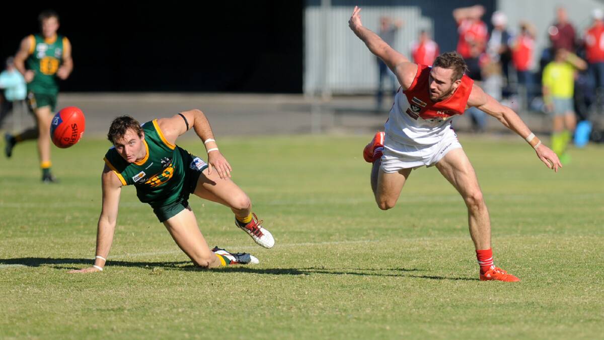 STUMBLE: Former Roo Nigel Sibson pictured in action against Ararat during the 2015 season.