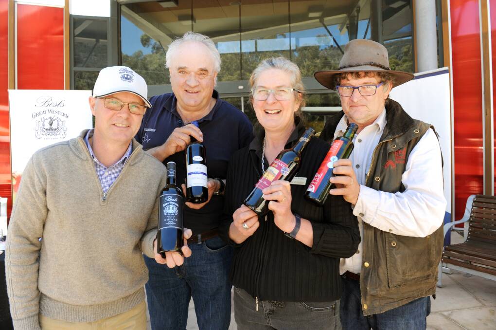 Best's Hamish Thomson, Mount Langi Ghiran's James Brady, Grampians Estate's Sarah Guthrie and Red Rock Olives' David Margetson at the Seriously Shiraz launch on Friday. Picture: Paul Carracher