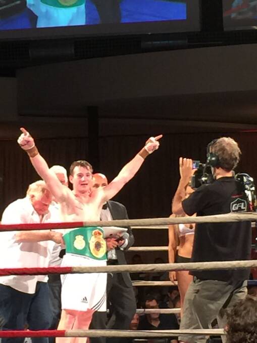 VICTORY: Mitch Clark celebrates after claiming the Victorian Super Middleweight Title in October. Picture: CONTRIBUTED