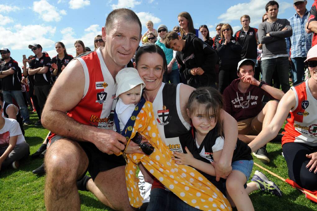 PROUD MOMENT: Best-on-ground Horsham Saint Gavin Kelm with wife Zeena and children Pippa, 4, and Maggie, 6 months. Pictures: PAUL CARRACHER