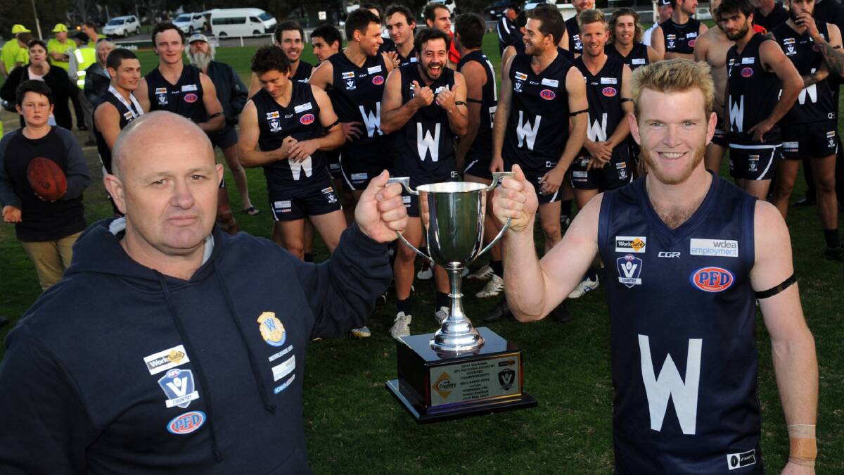 LEADERSHIP: Nick Pekin, right, pictured with Wimmera Football League interleague coach Louie Dalziel, captained the Big W to a win earlier this year. On Saturday he will again showcase his leadership credentials as he skippers the Vic Country number two squad in Bendigo. Picture: PAUL CARRACHER