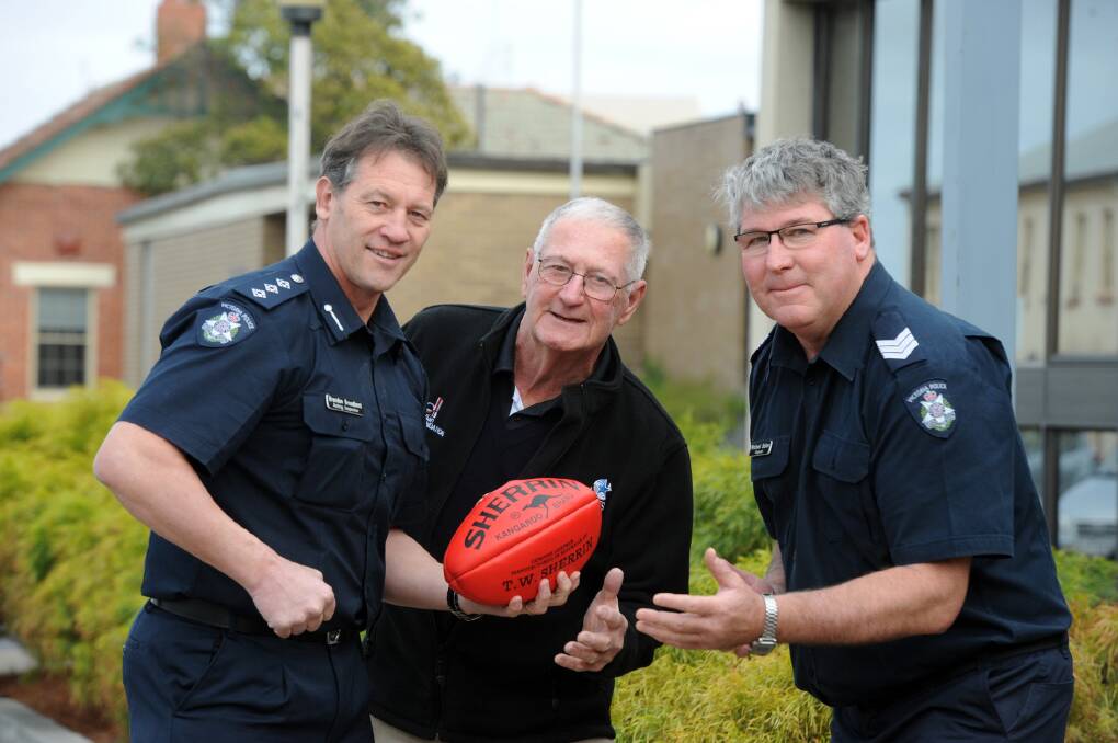 ON THE BALL: Horsham Acting Inspector Brendan Broadbent, Ian Fechner and Sergeant Mick Salter will host a Good Sports liquor licensing sporting clubs seminar in Horsham on Monday. Picture: PAUL CARRACHER