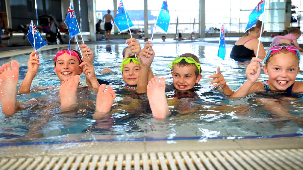 Poppy Peters, 9, Huon Peters, 7, Sam Hudson,11, and Lucy Hudson, 9 at the Horsham Aquatic Centre. 