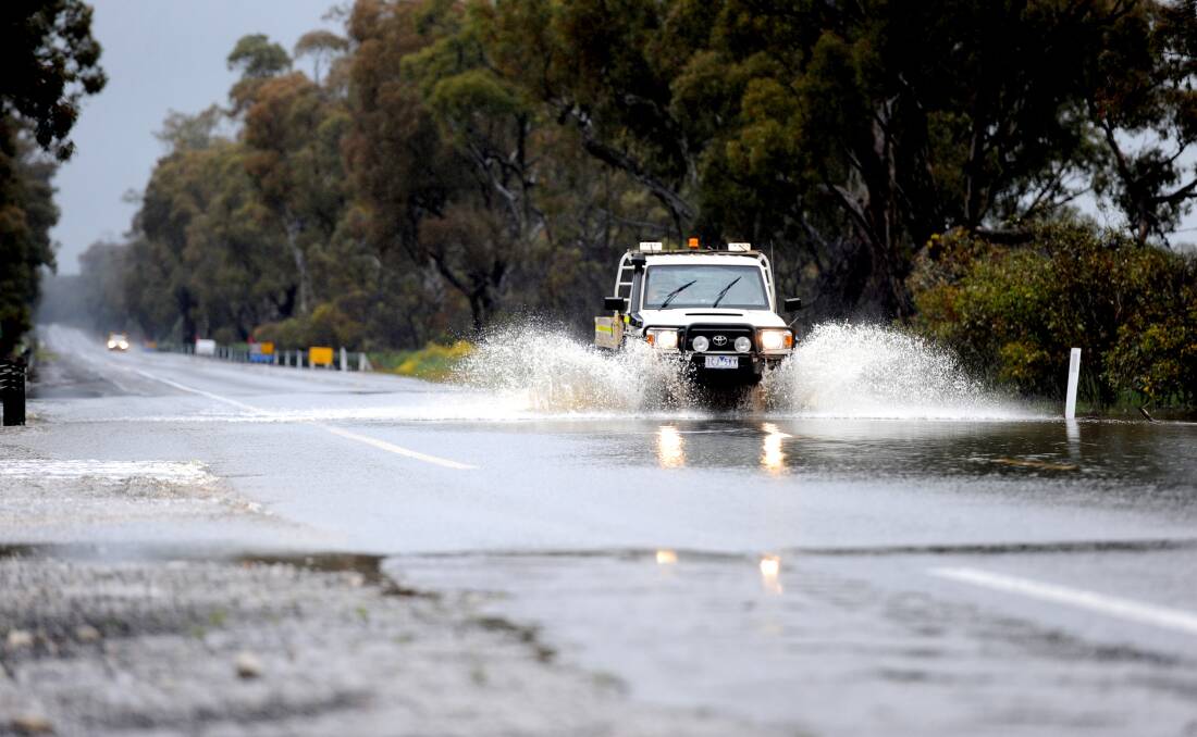 Flooding over the Western Highway at Dadswells Bridge in September. Picture: SAMANTHA CAMARRI