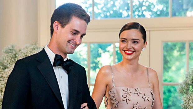 Evan Spiegel and Miranda Kerr, seen here at a White House function. Photo: AP

