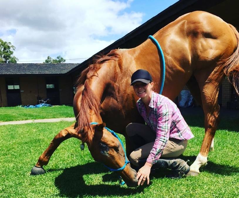 Brooke Somers, pictured with former racehorse Magic Mike, uses dressage training to prepare racehorses for life off the track.