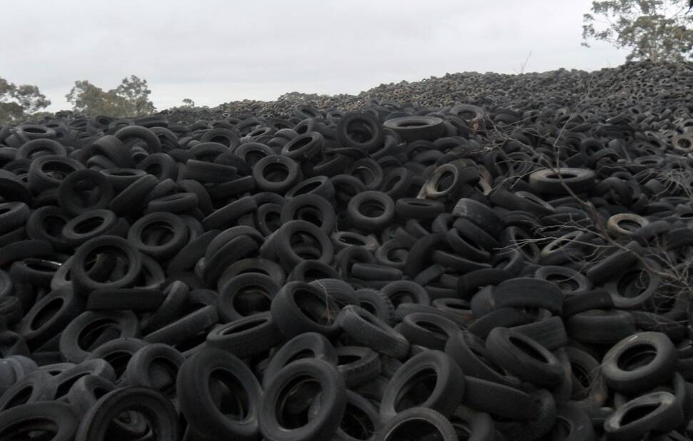Going: The tyre stockpile at the former Motorway site in Stawell that is set to be removed thanks to an initiative by Used Tyre Recycling Corporation.