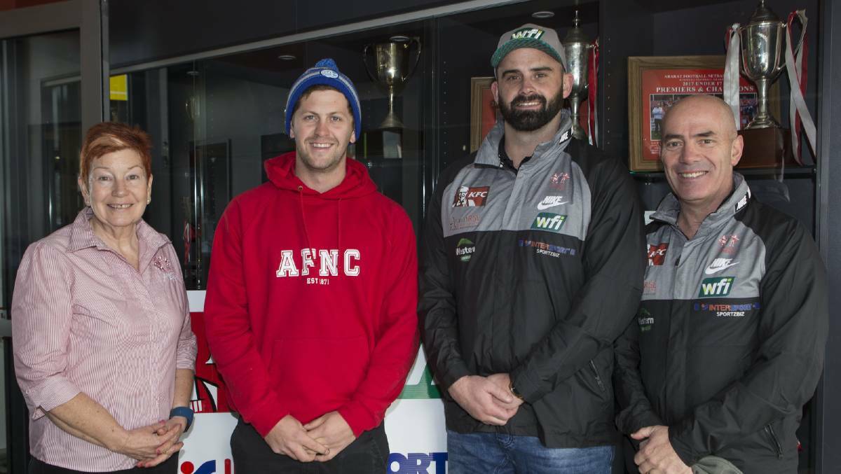 BOOST: Ararat club's vice president Tracey Laidlaw, captain Ryan Bates, Shane Fisher and football manager David Hosking. Picture: PETER PICKERING