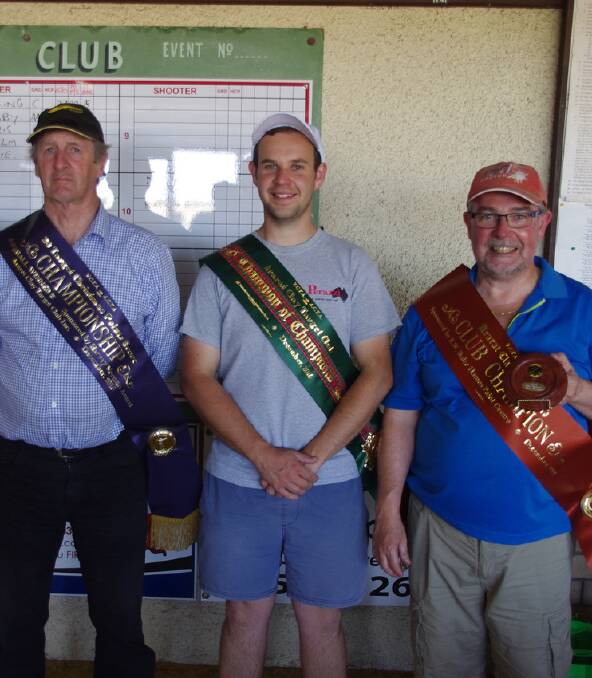 AWARDS: Wayne Calaby, Stewart Forbes and Gavin Horrigan after the final shooting event of 2016 at the Ararat Clay Target Club.