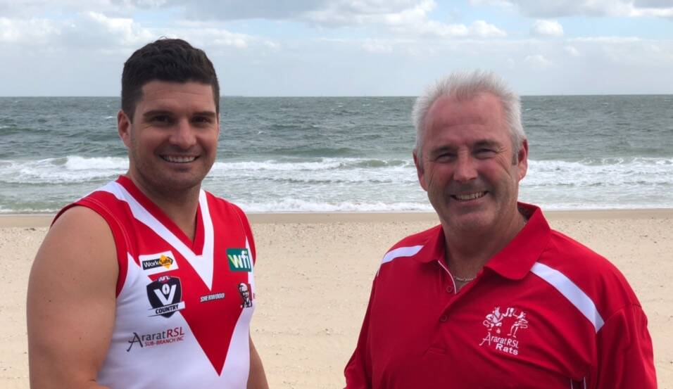 STAR ATTRACTION: Former St Kilda player Leigh Montagna and Ararat Football Netball Club president David Jennings are excited for Good Friday. Picture: CONTRIBUTED
