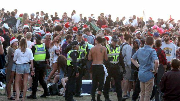 Thousands gathered at St Kilda beach,drinking heavily. Photo: Wayne Hawkins