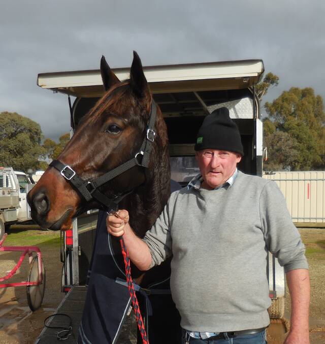 Ararat-bound: Concongella owner/trainer with his four-year-old gelding Mister Uptown after their recent win at Horsham. Picture: CONTRIBUTED
