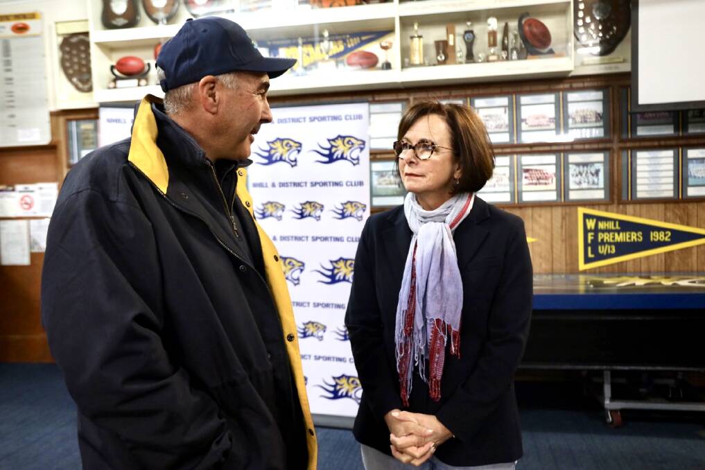 LEADERS: Nhill Tigers Football Netball Club president Brett Wheaton and Anne Webster inside the Davis Park clubrooms. Picture: CONTRIBUTED