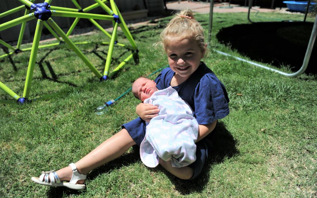 PROUD SISTER: Horsham's Jaydah Piera, who is five years old, was absolutely thrilled to welcome her new baby sister Meilah Bond to the family on Tuesday. Picture: DAINA OLIVER