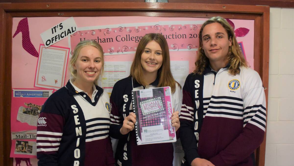 EXCITED: Horsham College students Lucinda Binney, Shanae Thomas and Remy Cross have started rehearsals for their lead roles in the production of Legally Blonde Junior. Picture: DAINA OLIVER