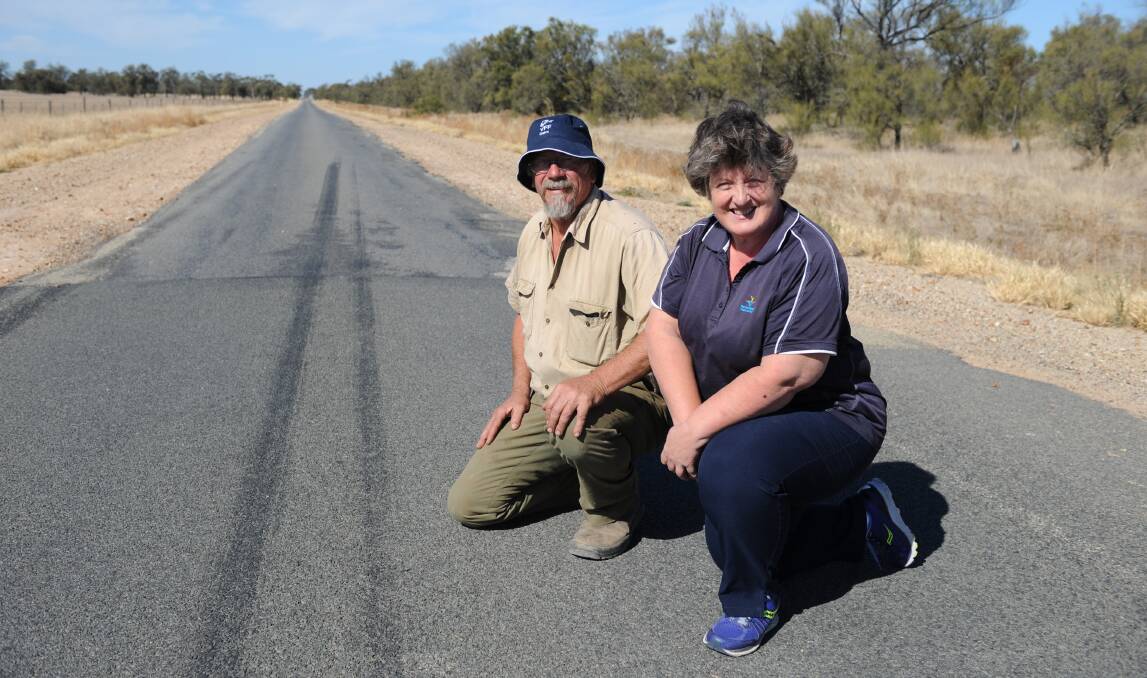 POOR ROADS: Kewell farmers Bruce and Kerrie Crafter hope Murra Warra wind farm developers will improve the road standard. 