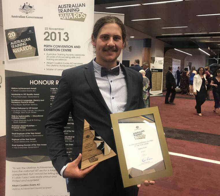 HUGE HONOUR: Horsham's Dustin Cross won the title of Australian apprentice of the year at the Australian Training Awards on Thursday night. Picture: CONTRIBUTED