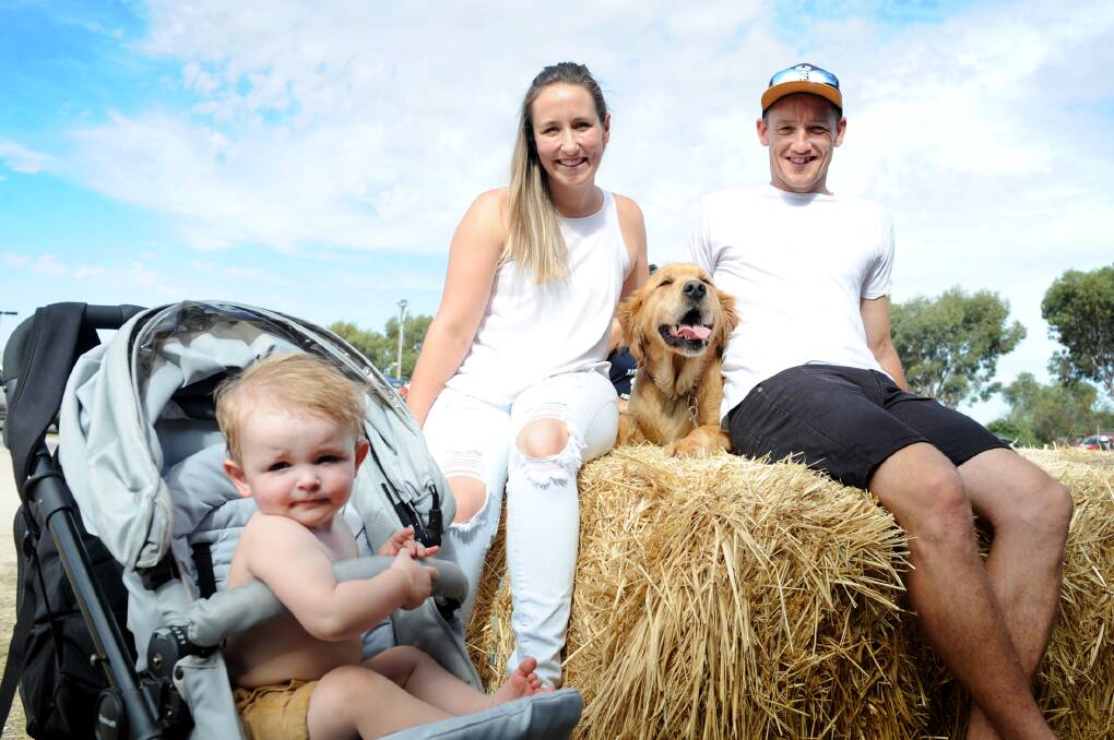 FAMILY OUTING: Natimuk show-goers Jai Jai, Alanah Anson, Sam Anson with their friendly dog Archie who are enjoying their family day out at the Natimuk Agricultural Show last year. 