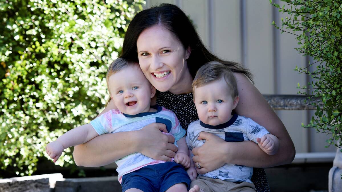 TOP NAMES: Horsham mum Mary-Ellen Lamont with 10-month-old twins Lachlan and Oliver, who have the most loved boys' names in the Wimmera. Picture: SAMANTHA CAMARRI