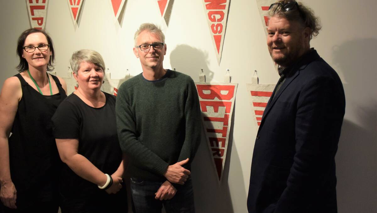 EXHIBITION: Alison Eggleton, Brenda Wellman, Paul Nuttney and Adam Harding with the Horsham Regional Art Gallery's new exhibition, Seeing Voices. Picture: DAINA OLIVER