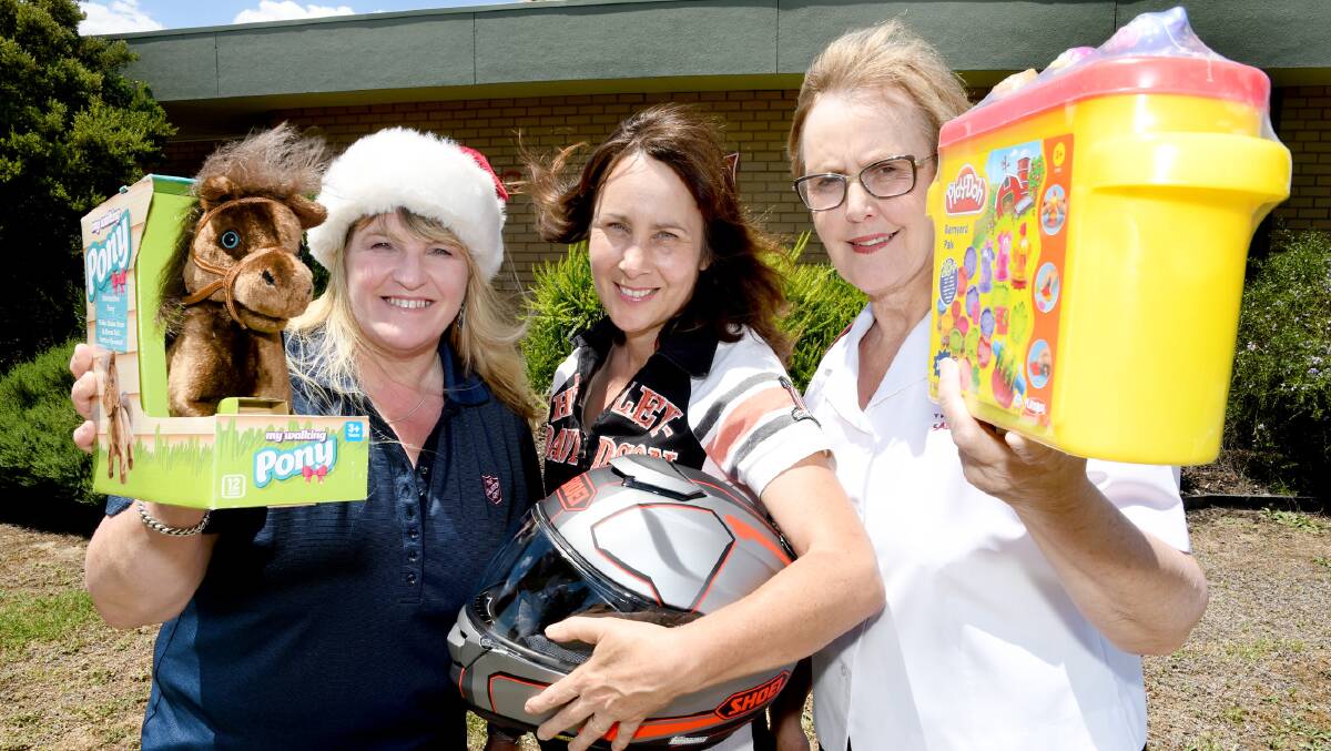 GIVING: Raelene Johnston, Jenni Papst and Carolyn Wright of the Horsham Salvation Army are ready for the Salvos Charity and Toy Ride. Picture: SAMANTHA CAMARRI