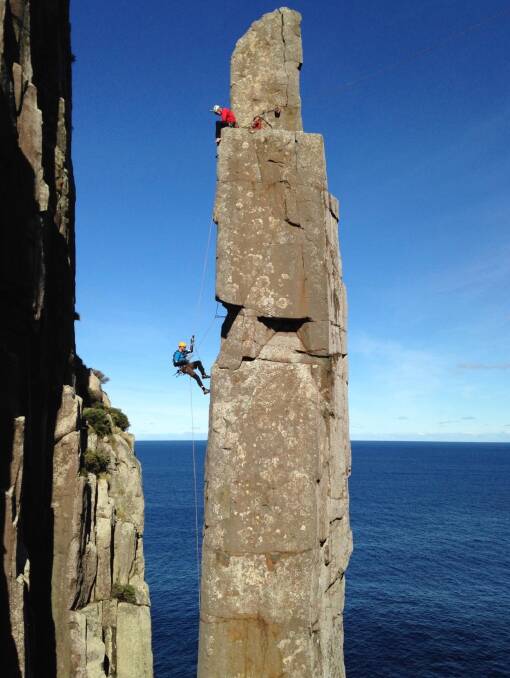 FORTUNE: Paul Pritchard climbing Tasmania's world famous Totem Pole. Picture: CONTRIBUTED 