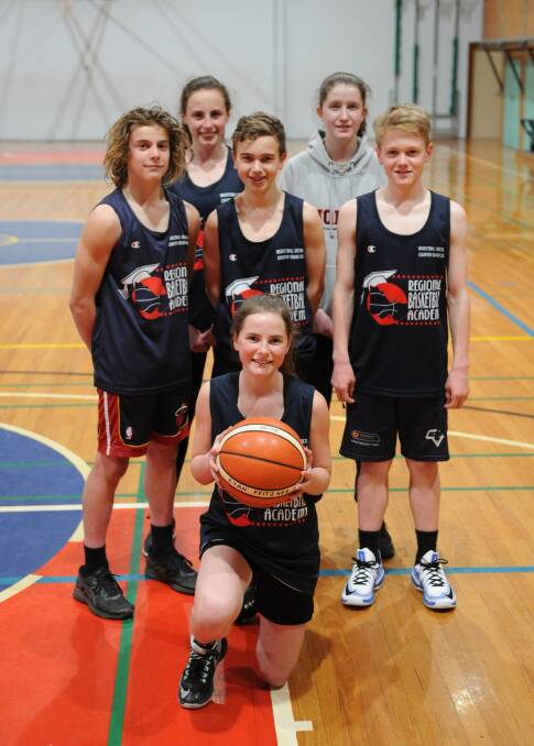 CHOSEN: The Horsham basketballers selected for the camp include, back, Eloise Wills, Ella Amos; middle, Brody Pope, Jude Kilpatrick, Ryan Pfitzner; and front, Jessie Lakin. Absent was Olivia Brilliant. Picture: ELIJAH MACCHIA