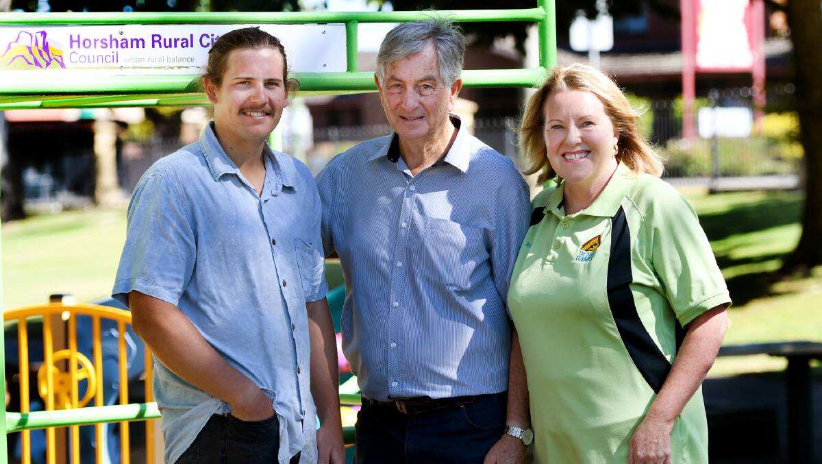 Dustin Cross, Ian Walter and Tri-State Games co-ordinator Jenny Reid, Horsham Regional City Council Australia Day award recipients. Picture: SAMANTHA CAMARRI