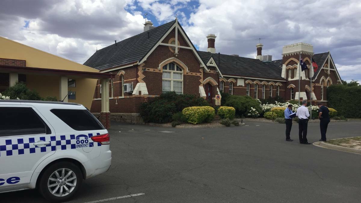 Police at the scene of a bomb threat at Stawell Secondary College. Picture: Anthony Piovesan