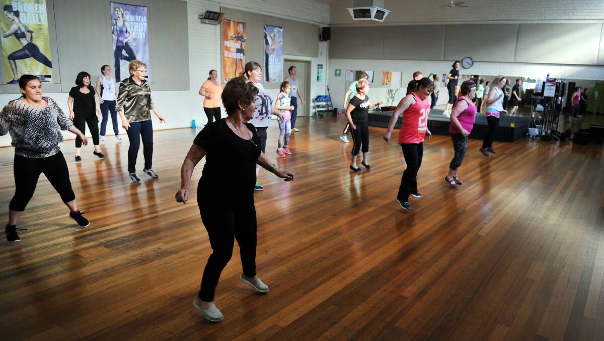 Horsham's Jan Morris, in black, dances to the Nutbush at a training session on Sunday. Pictures: PAUL CARRACHER