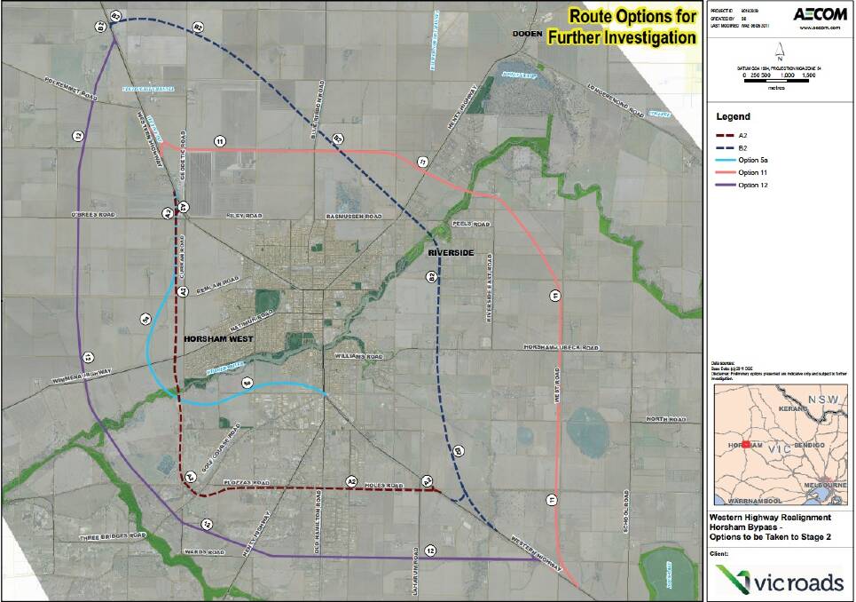 The original five options for the Horsham bypass, released in 2012.