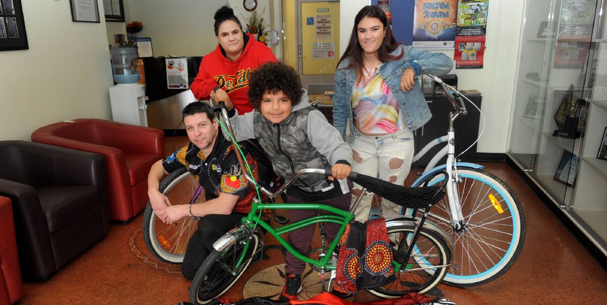 READY TO RIDE: Goolum Goolum's Dean O'Loughlin and Horsham's Robyn Lauricella and her children Jandamurra, 7, and Bianca, 14 are gearing up for Goolum Goolum's Deadly Bike Project. Picture: SAMANTHA CAMARRI