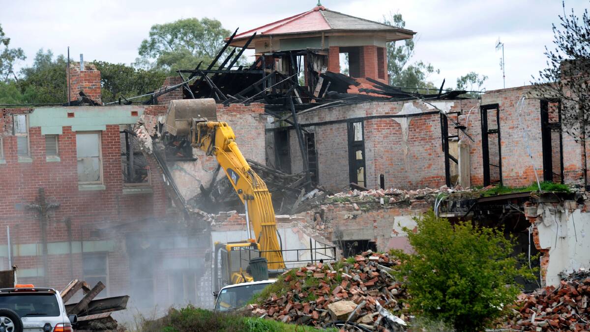 The Dimboola Hotel during demolition in August 2014.