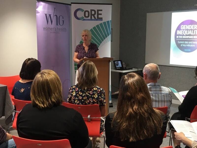 Women's Health Grampians chief executive Marianne Hendron launches the Gender Inequality in the Grampians region report on Wednesday.