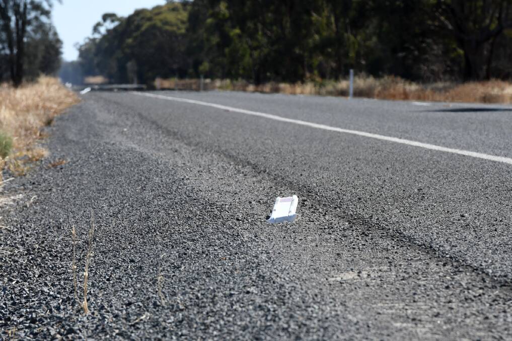 Vandals have driven over a string of white metal reflector posts on the Henty Highway between Horsham and Mockinya. Picture: SAMANTHA CAMARRI