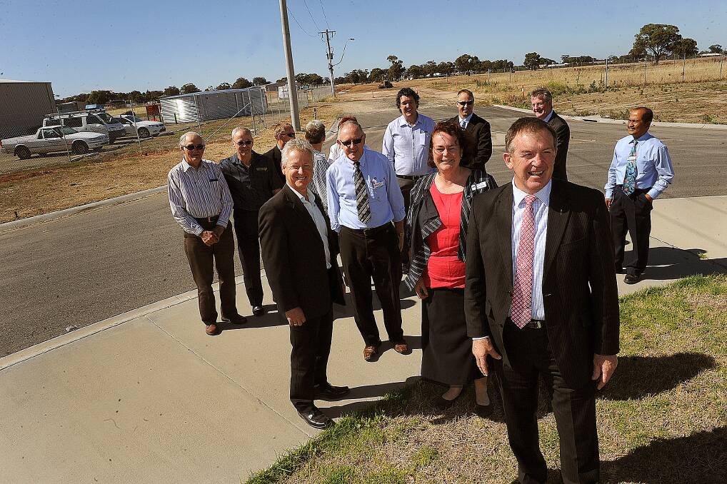 Horsham Rural City Council corporate services and economic development manager Tony Bawden, planning and promotions officer Robin Neilson, Horsham Mayor Mandi Stewart and Member for Lowan Hugh Delahunty in 2011, when stage two of Horsham Enterprise Estate started. Picture: PAUL CARRACHER