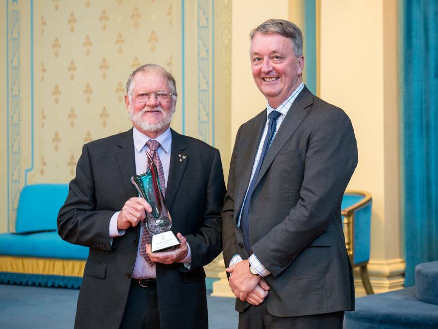 HONOUR: Kaniva's Barry Witmitz with Victorian Housing, Disability and Ageing Minister Martin Foley at the Victorian Senior of the Year awards, where Mr Witmitz won the Healthy and Active Living Award. Picture: CONTRIBUTED