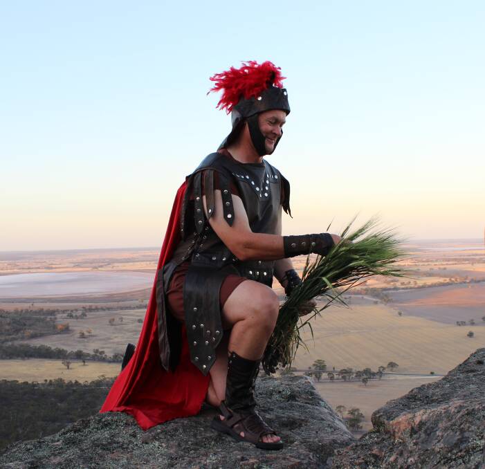 Victory: Barley breeder David Moody channeled his inner gladiator to mark the release of Spartacus barley recently. 
