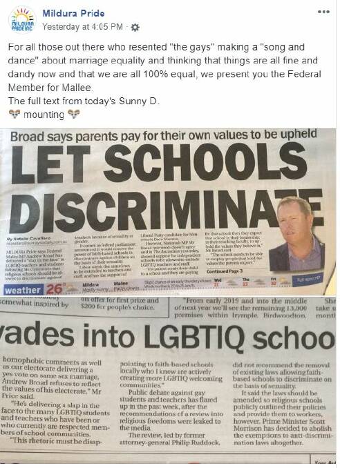 Sunraysia Daily's front page, October 16. SOURCE: Mildura Pride Project