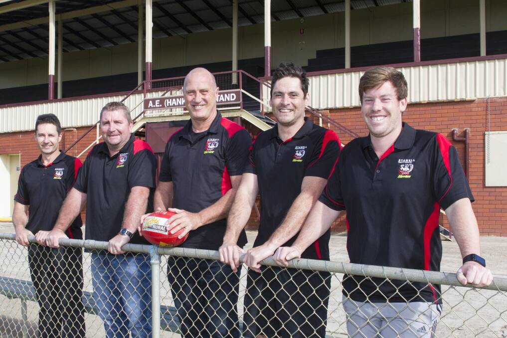 NEW LINEUP: Under-14 co-coaches Darren Jenkinson and Rhett Mellor, senior coach Colin Macaffer, senior assistant Damian Joiner and reserves coach Blair Hart. Picture: Peter Pickering.